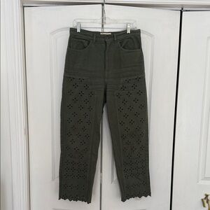 Loeffler Randall Dark Green Cropped Jeans with Eyelet Design